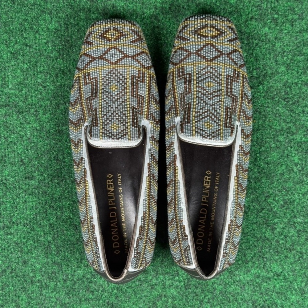 Donald J Pliner Aryn Beaded Loafers Blue Gold Geometric Flats Womens 6 M Italy - Picture 6 of 9